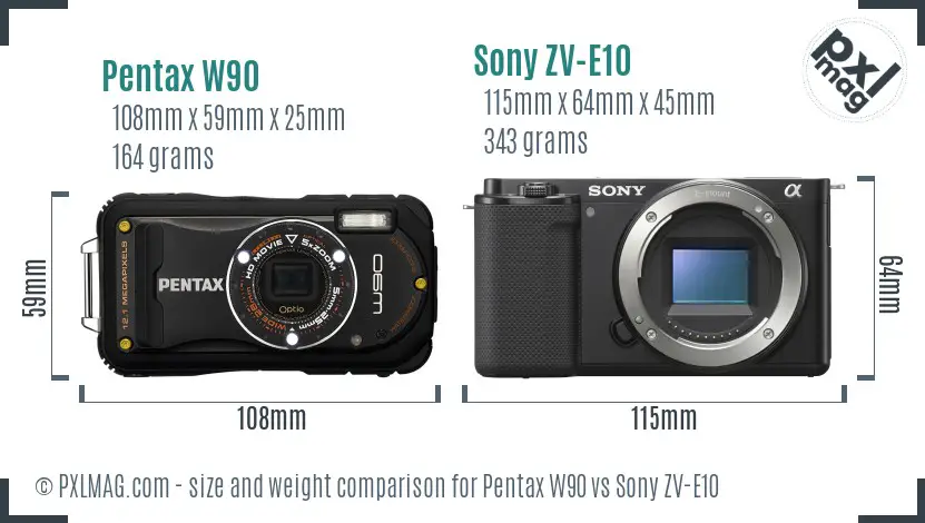 Pentax W90 vs Sony ZV-E10 size comparison Pentax W90 vs Sony ZV-E10 size comparison
