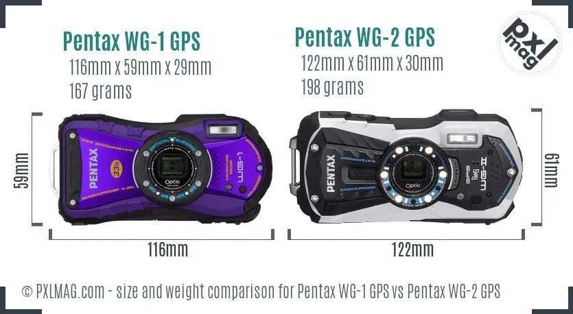Pentax WG-1 GPS vs Pentax WG-2 GPS size comparison