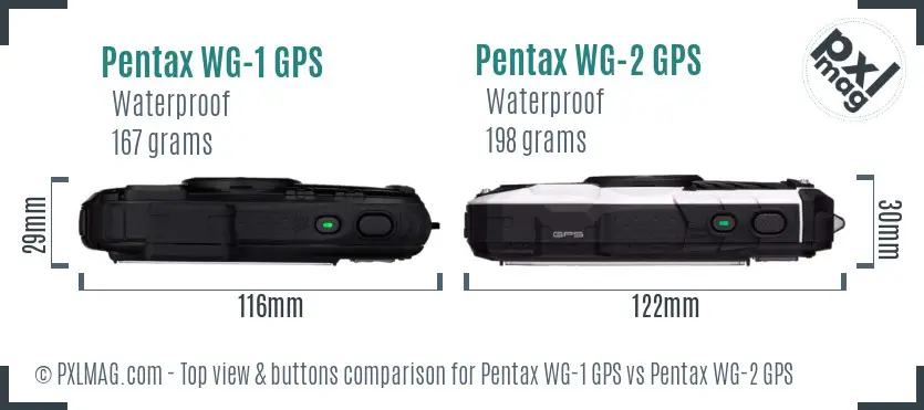Pentax WG-1 GPS vs Pentax WG-2 GPS top view buttons comparison