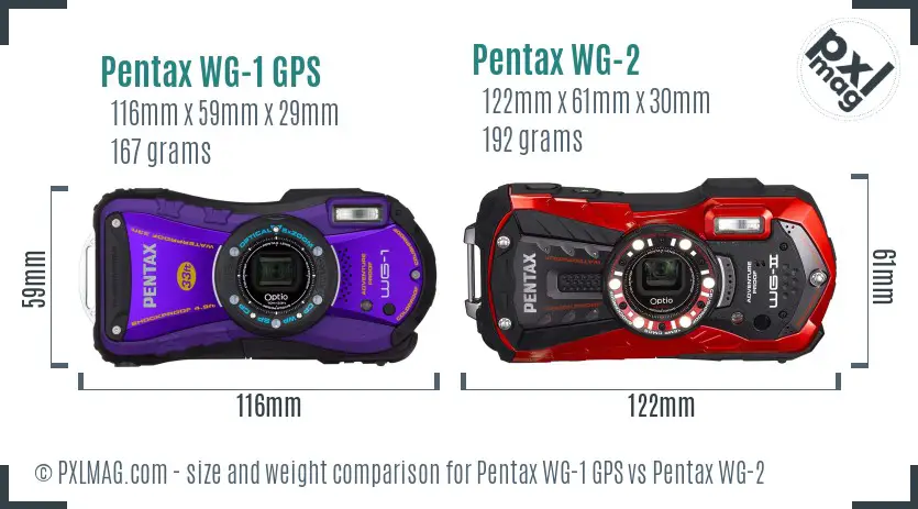 Pentax WG-1 GPS vs Pentax WG-2 size comparison
