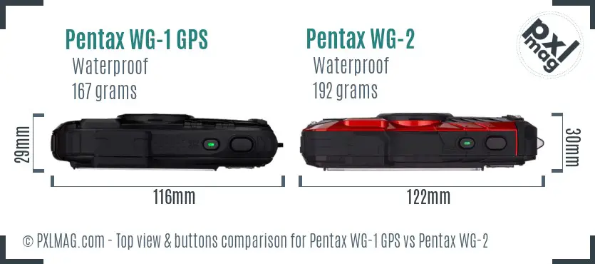 Pentax WG-1 GPS vs Pentax WG-2 top view buttons comparison