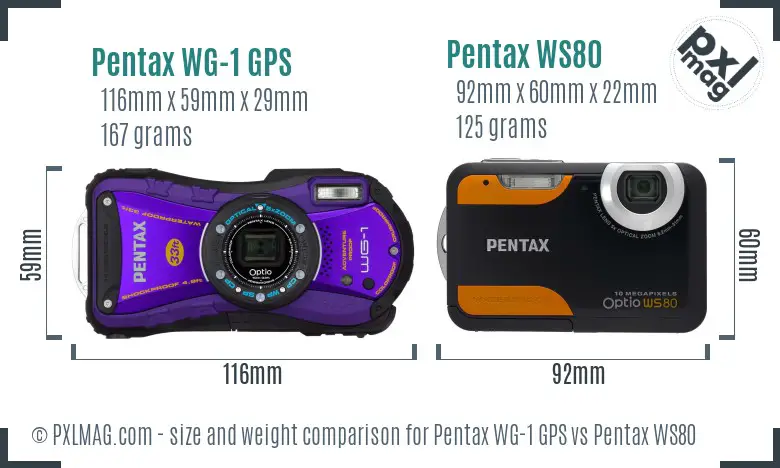 Pentax WG-1 GPS vs Pentax WS80 size comparison
