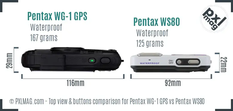 Pentax WG-1 GPS vs Pentax WS80 top view buttons comparison