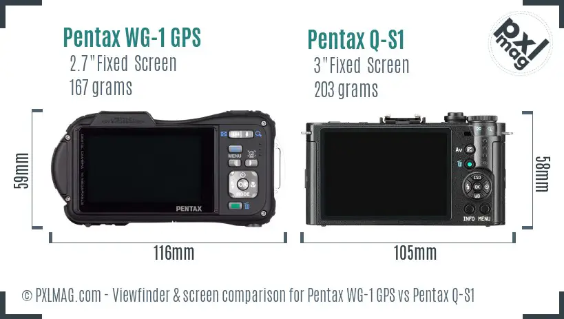 Pentax WG-1 GPS vs Pentax Q-S1 Screen and Viewfinder comparison