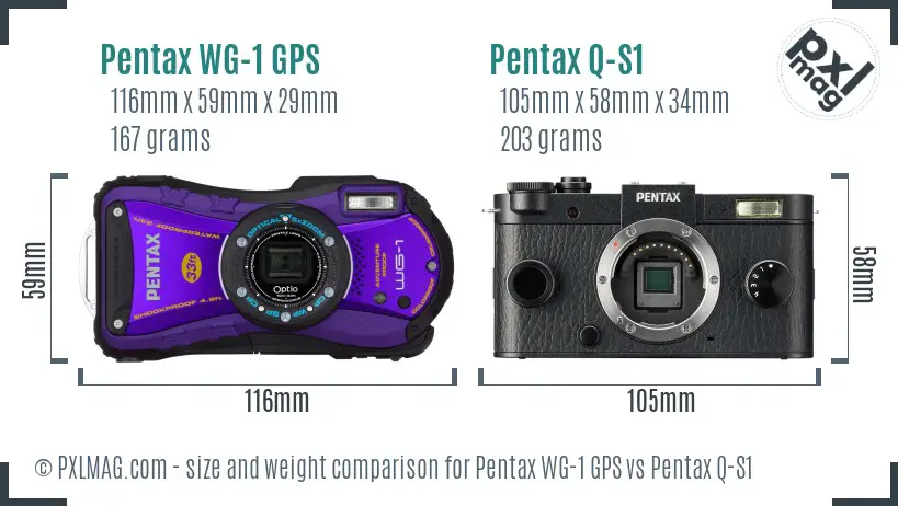Pentax WG-1 GPS vs Pentax Q-S1 size comparison