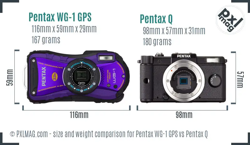 Pentax WG-1 GPS vs Pentax Q size comparison