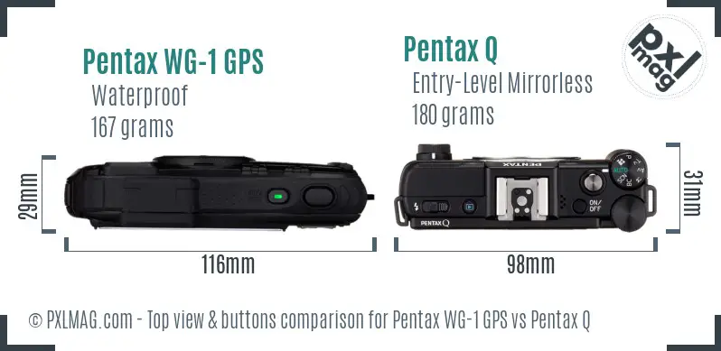 Pentax WG-1 GPS vs Pentax Q top view buttons comparison