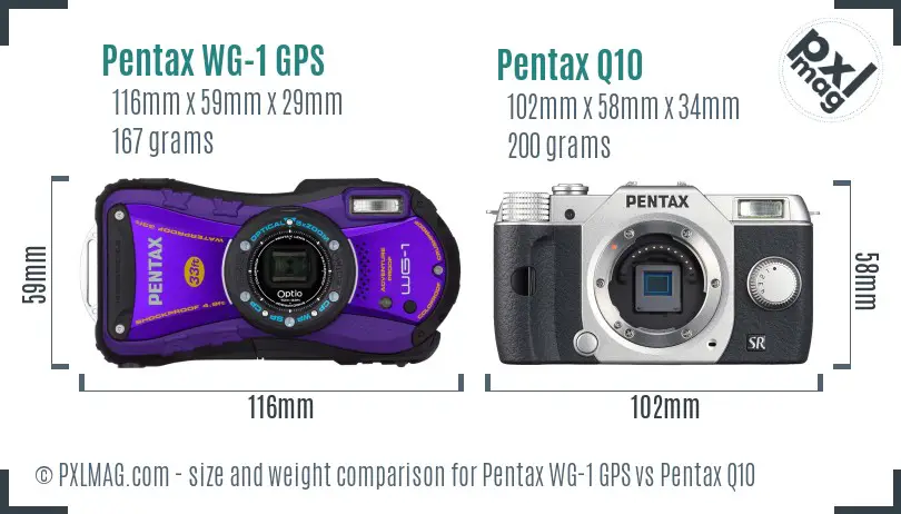 Pentax WG-1 GPS vs Pentax Q10 size comparison