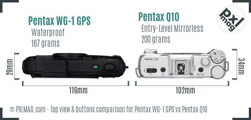 Pentax WG-1 GPS vs Pentax Q10 top view buttons comparison