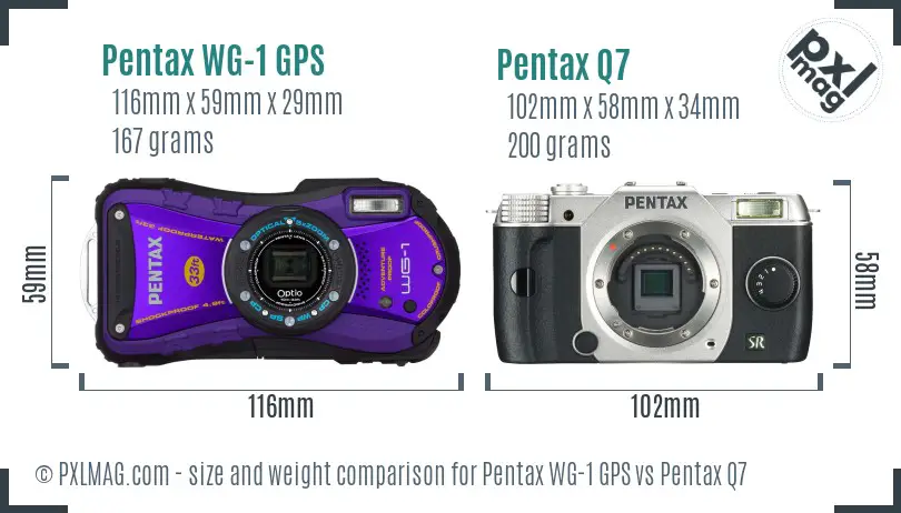 Pentax WG-1 GPS vs Pentax Q7 size comparison