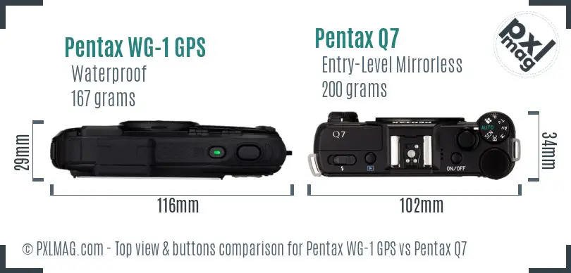 Pentax WG-1 GPS vs Pentax Q7 top view buttons comparison