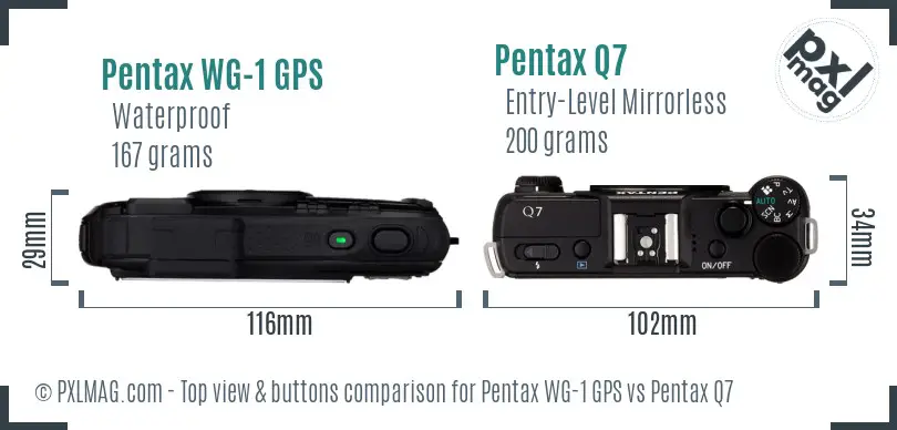 Pentax WG-1 GPS vs Pentax Q7 top view buttons comparison Pentax WG-1 GPS vs Pentax Q7 top view buttons comparison