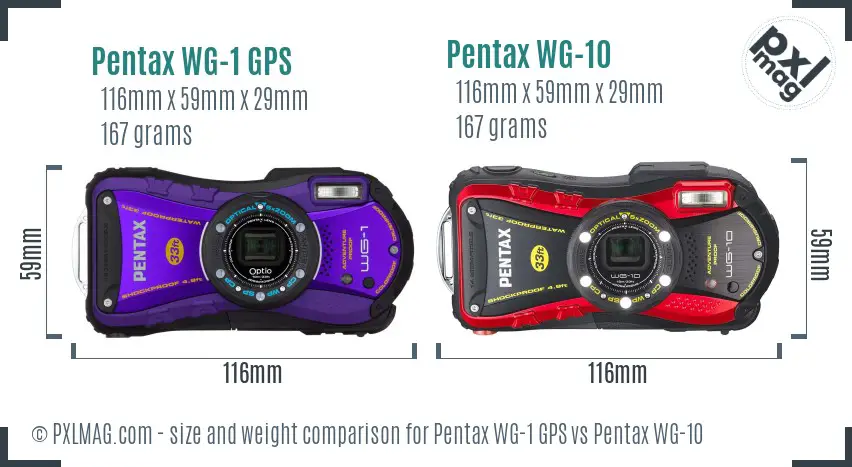 Pentax WG-1 GPS vs Pentax WG-10 size comparison