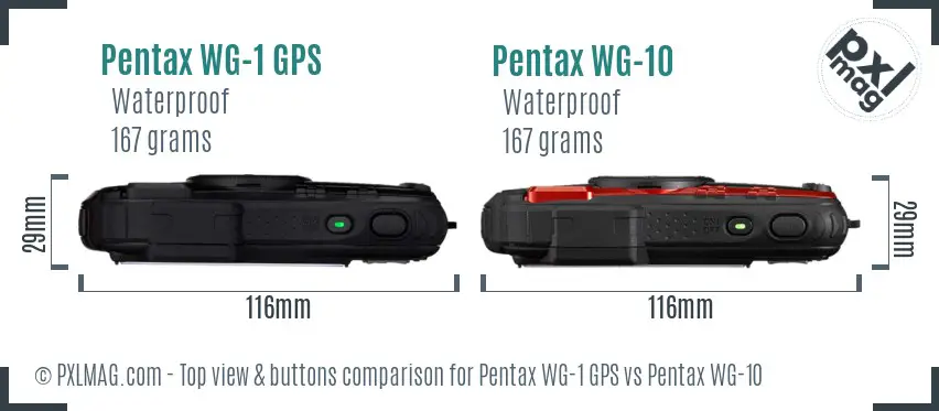 Pentax WG-1 GPS vs Pentax WG-10 top view buttons comparison