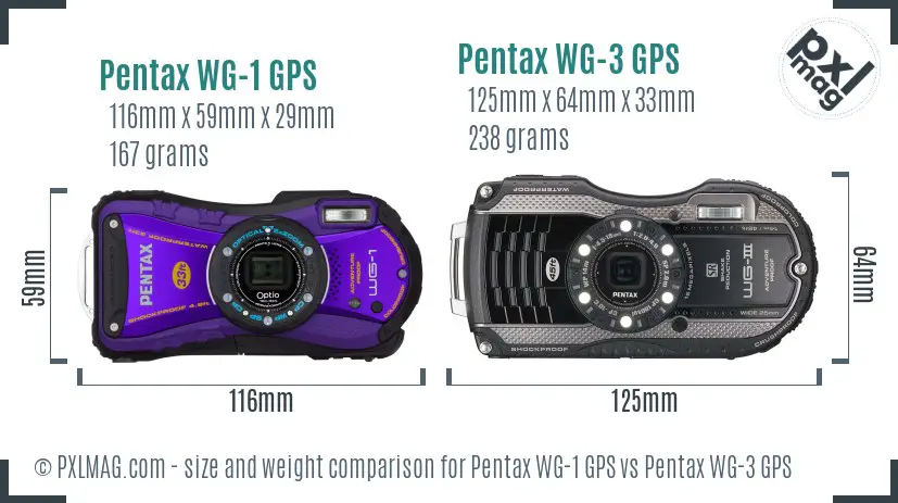 Pentax WG-1 GPS vs Pentax WG-3 GPS size comparison