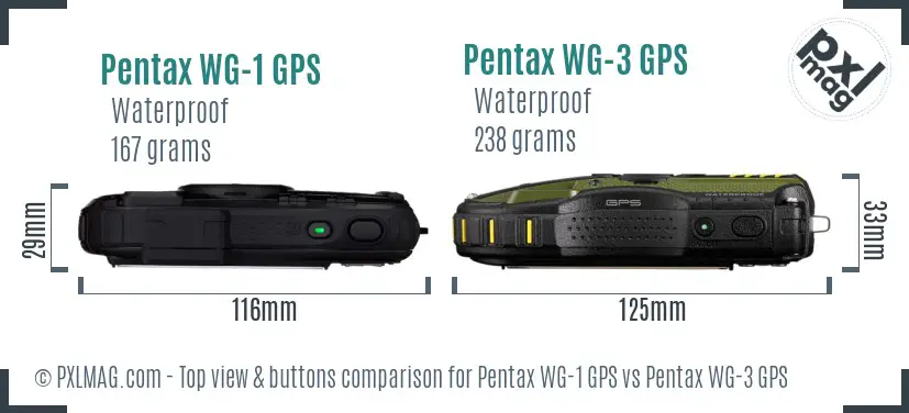 Pentax WG-1 GPS vs Pentax WG-3 GPS top view buttons comparison