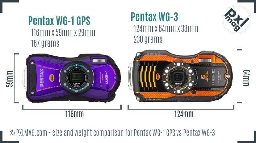 Pentax WG-1 GPS vs Pentax WG-3 size comparison