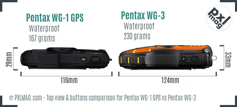 Pentax WG-1 GPS vs Pentax WG-3 top view buttons comparison