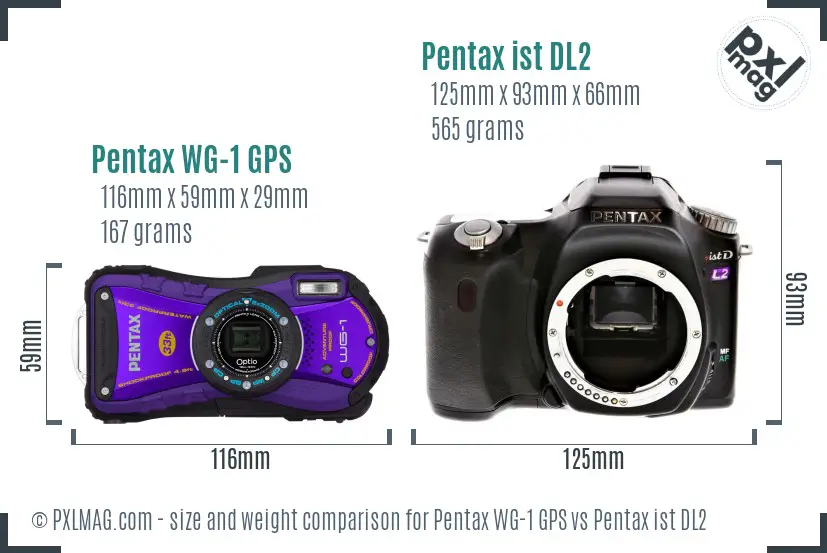 Pentax WG-1 GPS vs Pentax ist DL2 size comparison