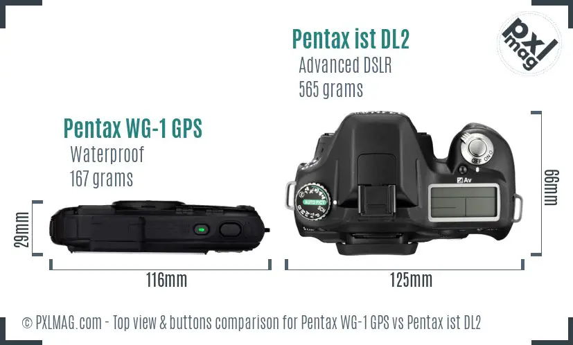 Pentax WG-1 GPS vs Pentax ist DL2 top view buttons comparison