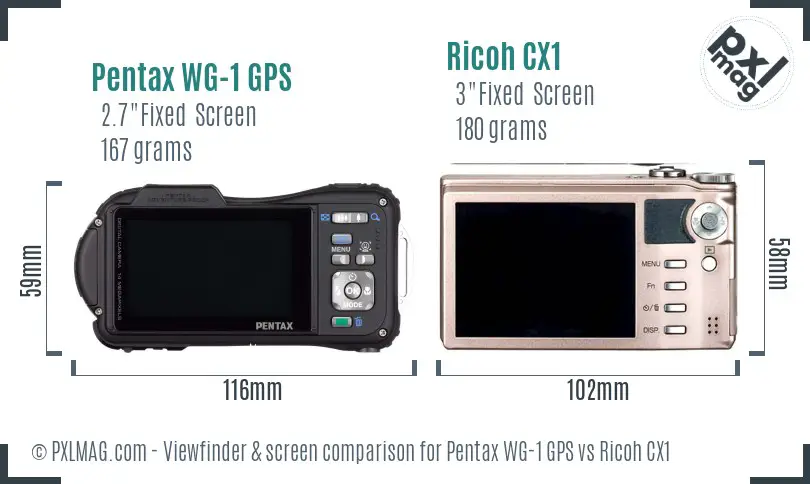Pentax WG-1 GPS vs Ricoh CX1 Screen and Viewfinder comparison