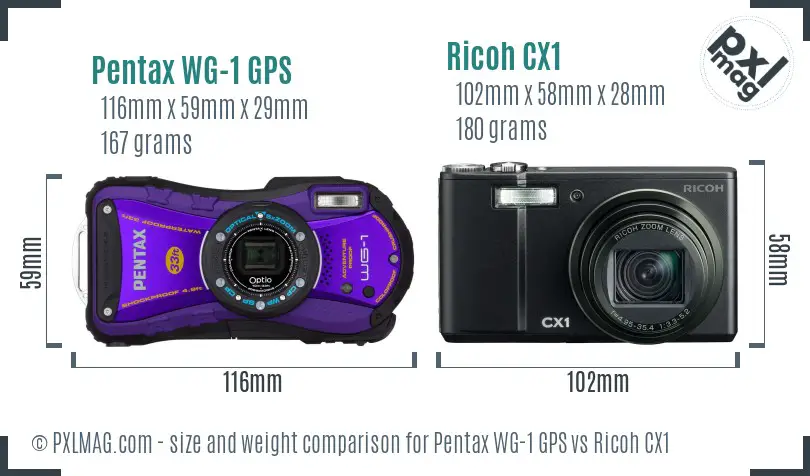 Pentax WG-1 GPS vs Ricoh CX1 size comparison