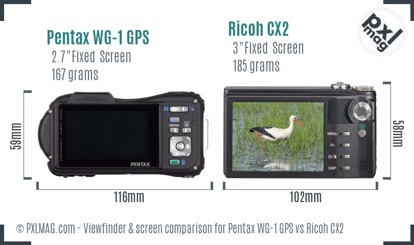 Pentax WG-1 GPS vs Ricoh CX2 Screen and Viewfinder comparison