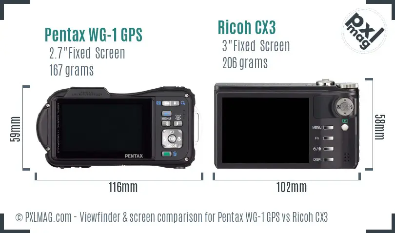 Pentax WG-1 GPS vs Ricoh CX3 Screen and Viewfinder comparison