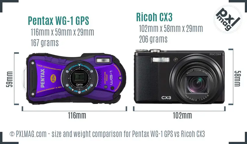 Pentax WG-1 GPS vs Ricoh CX3 size comparison