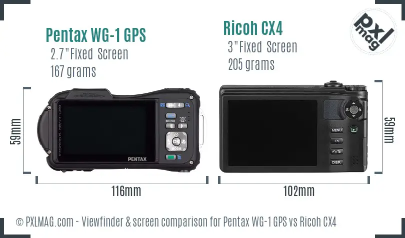 Pentax WG-1 GPS vs Ricoh CX4 Screen and Viewfinder comparison