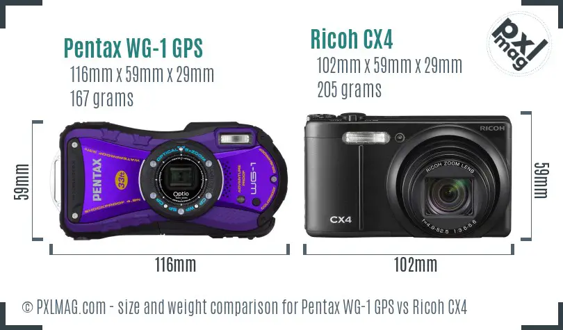 Pentax WG-1 GPS vs Ricoh CX4 size comparison