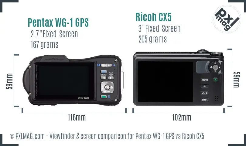 Pentax WG-1 GPS vs Ricoh CX5 Screen and Viewfinder comparison