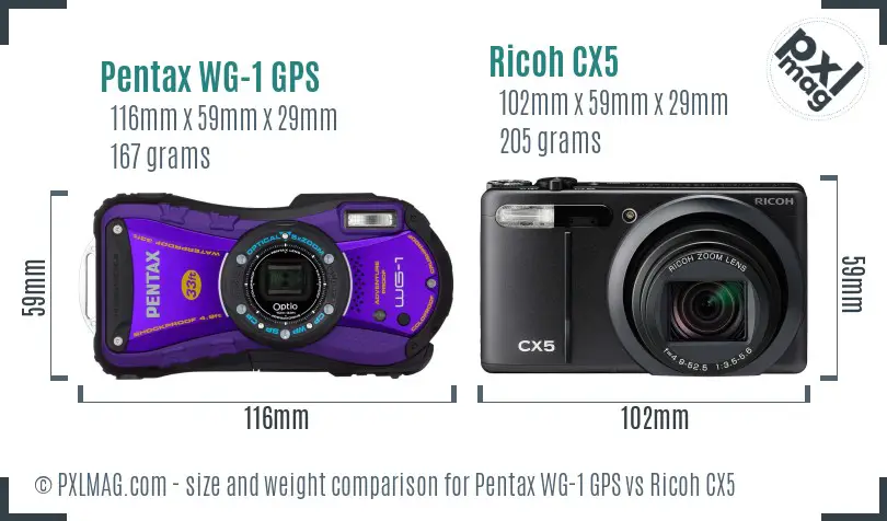 Pentax WG-1 GPS vs Ricoh CX5 size comparison