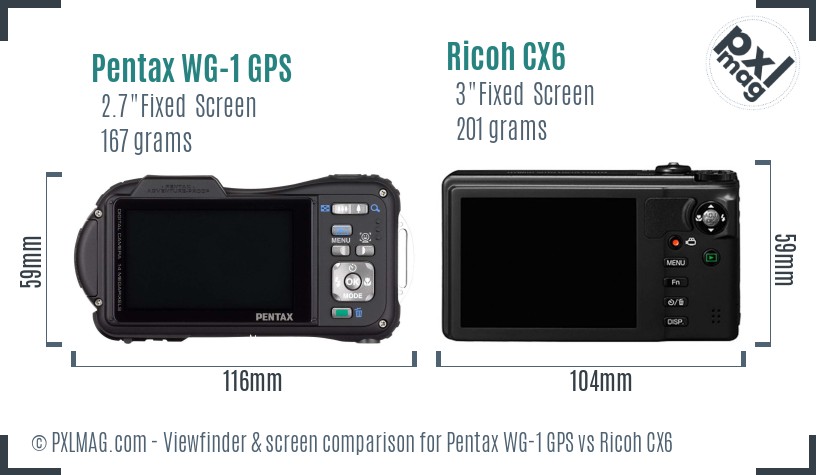 Pentax WG-1 GPS vs Ricoh CX6 Screen and Viewfinder comparison