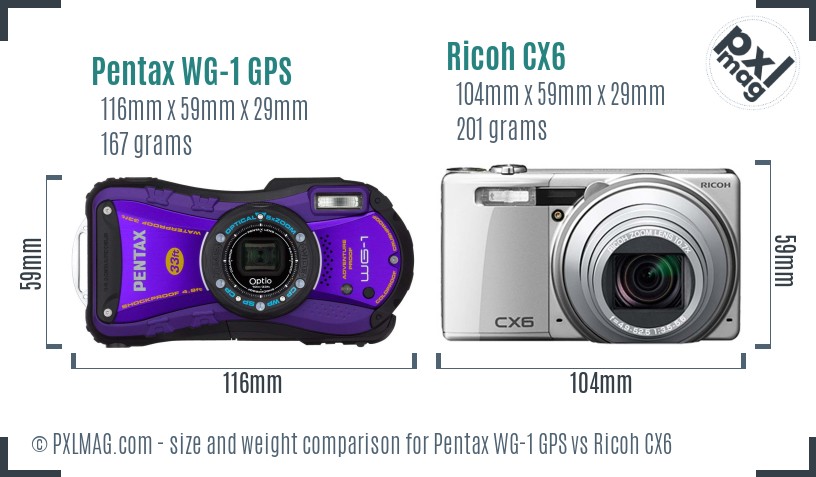 Pentax WG-1 GPS vs Ricoh CX6 size comparison