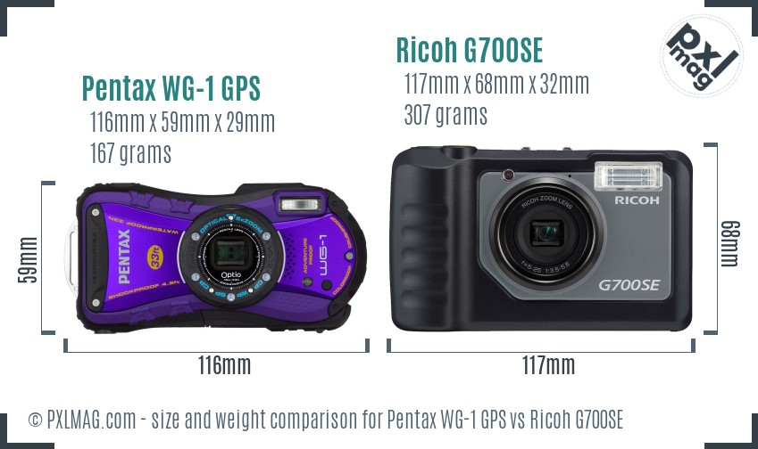 Pentax WG-1 GPS vs Ricoh G700SE size comparison Pentax WG-1 GPS vs Ricoh G700SE size comparison