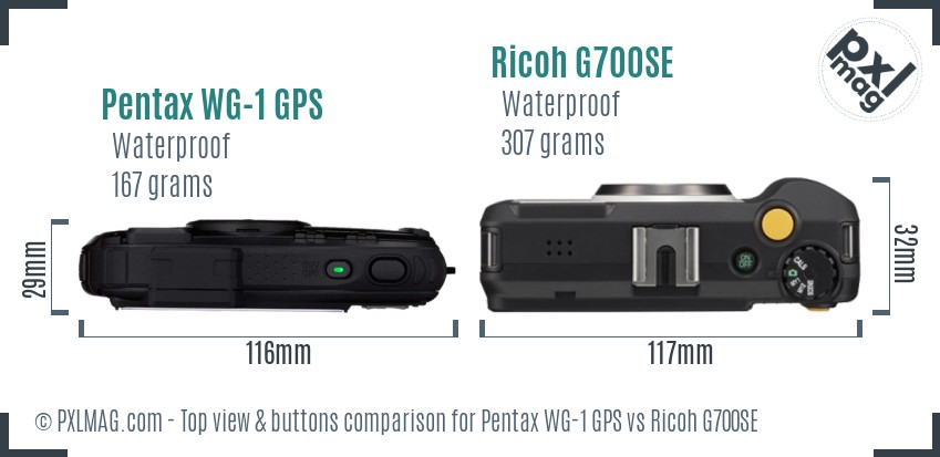 Pentax WG-1 GPS vs Ricoh G700SE top view buttons comparison