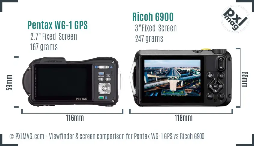 Pentax WG-1 GPS vs Ricoh G900 Screen and Viewfinder comparison