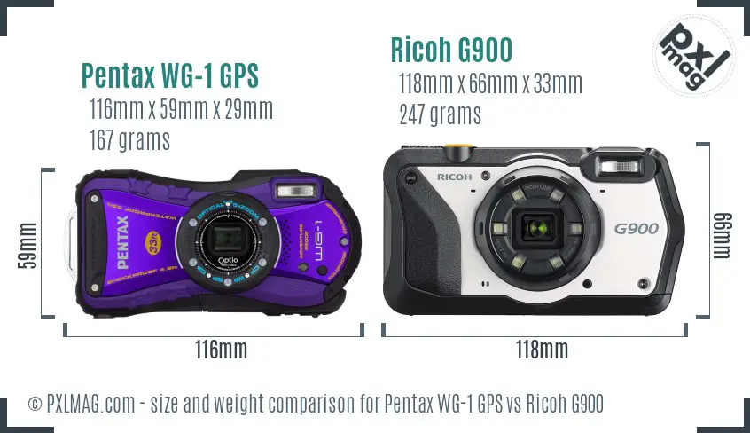 Pentax WG-1 GPS vs Ricoh G900 size comparison