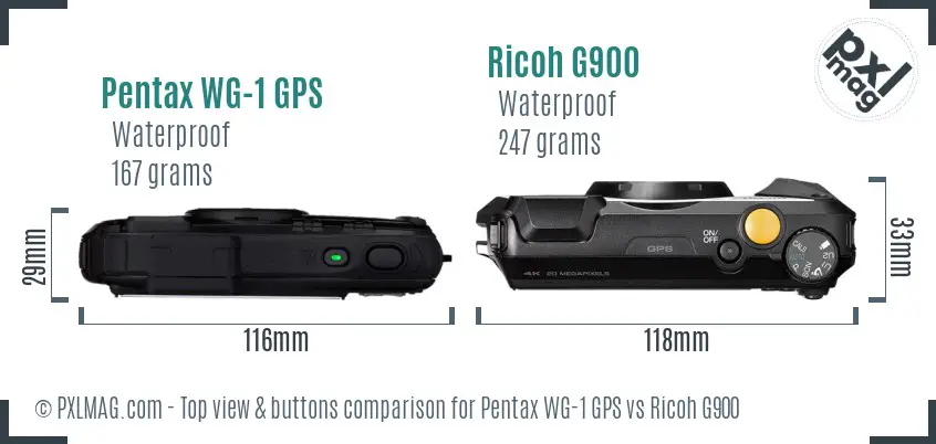Pentax WG-1 GPS vs Ricoh G900 top view buttons comparison