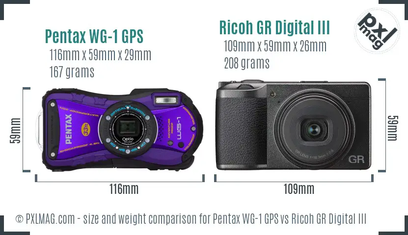 Pentax WG-1 GPS vs Ricoh GR Digital III size comparison Pentax WG-1 GPS vs Ricoh GR Digital III size comparison