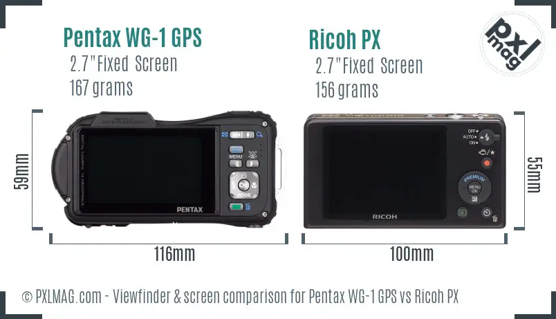 Pentax WG-1 GPS vs Ricoh PX Screen and Viewfinder comparison