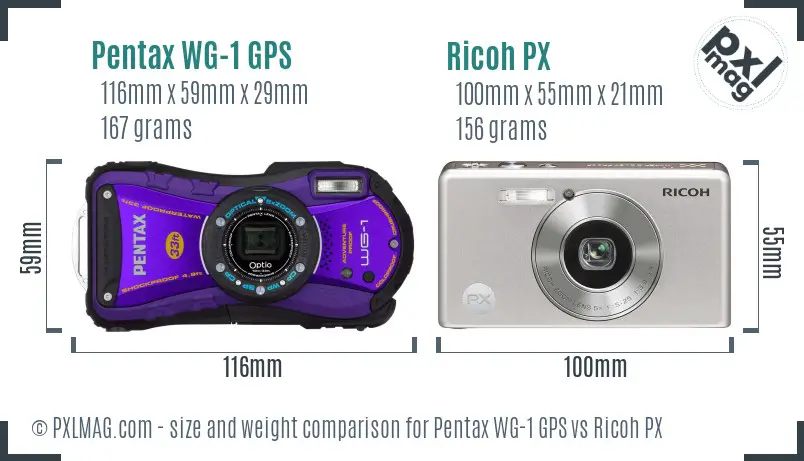 Pentax WG-1 GPS vs Ricoh PX size comparison