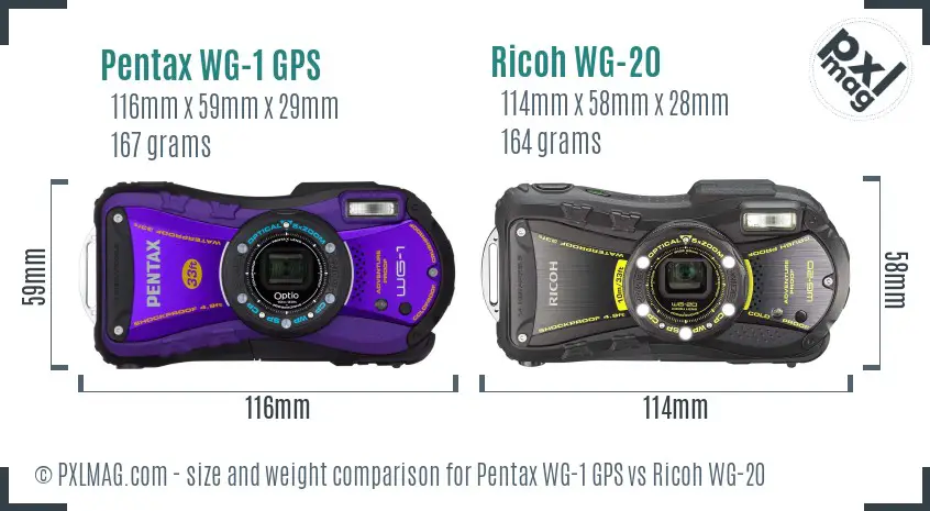 Pentax WG-1 GPS vs Ricoh WG-20 size comparison