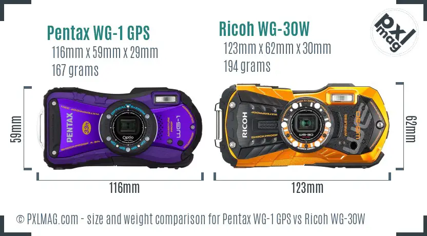 Pentax WG-1 GPS vs Ricoh WG-30W size comparison