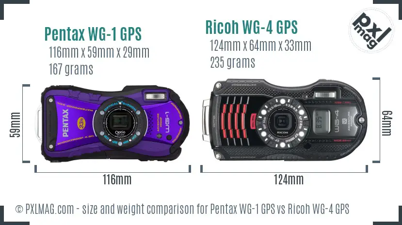 Pentax WG-1 GPS vs Ricoh WG-4 GPS size comparison