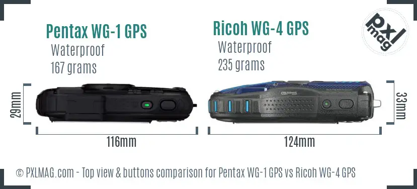 Pentax WG-1 GPS vs Ricoh WG-4 GPS top view buttons comparison