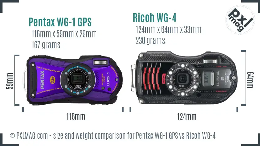 Pentax WG-1 GPS vs Ricoh WG-4 size comparison