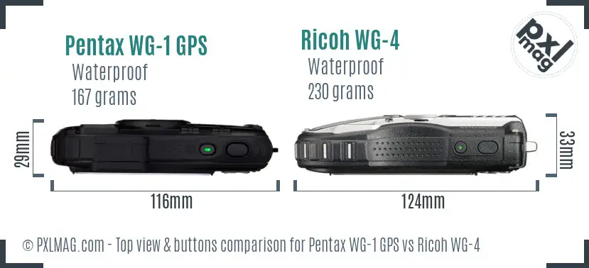 Pentax WG-1 GPS vs Ricoh WG-4 top view buttons comparison