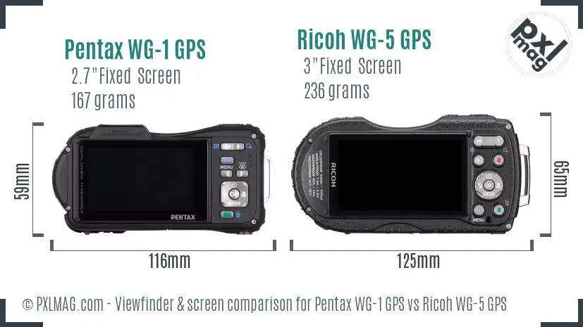 Pentax WG-1 GPS vs Ricoh WG-5 GPS Screen and Viewfinder comparison
